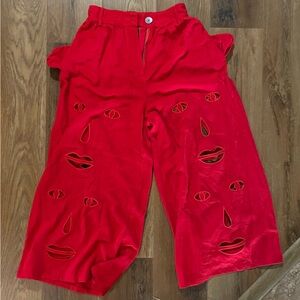 Fashion Brand Company Cut Out Face Wide Leg Pants-with pockets!